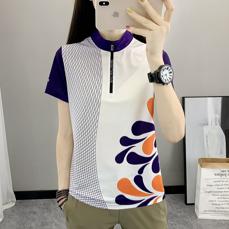 户外拼色冰丝速干衣女短袖T恤弹力轻薄透气快干衣运动登山徒步夏