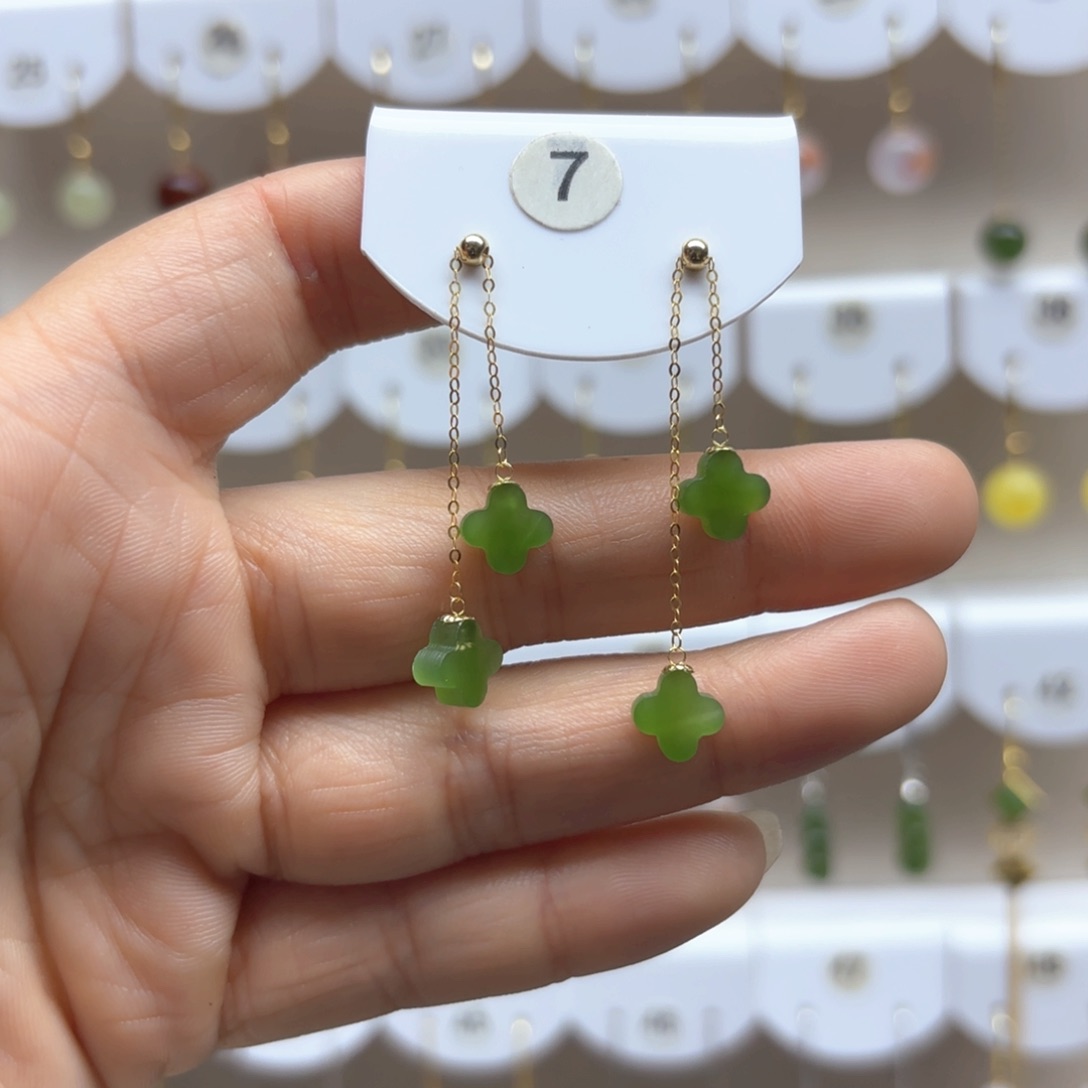 和田玉耳饰18K金镶嵌