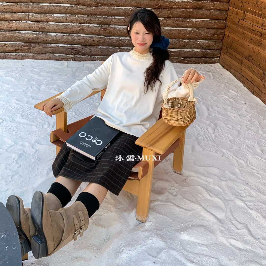 沐皙蕾丝花边加绒打底