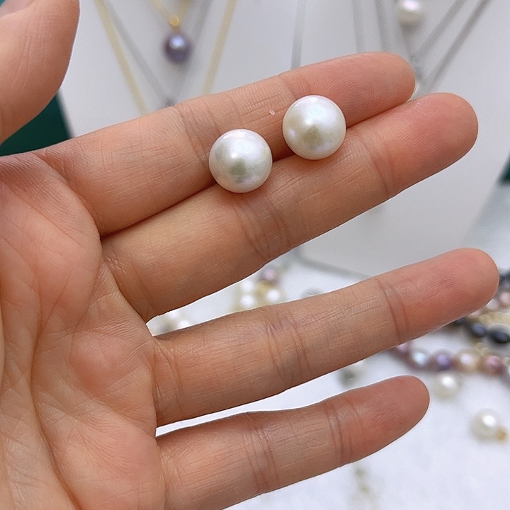 合金淡水珍珠白珠耳钉
