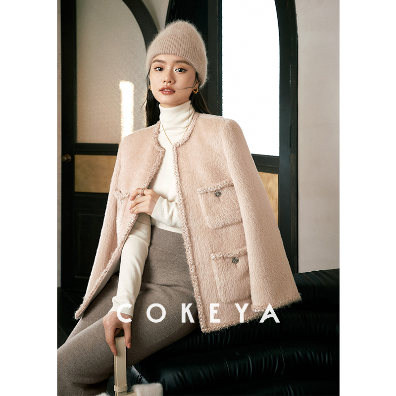 COKEYA/意大利supermoda~秋冬长毛苏力羊毛名媛小气质香风呢外套