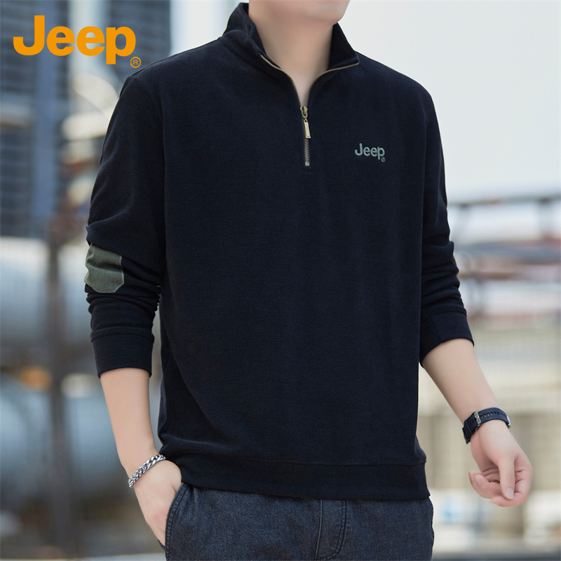 Jeep吉普男士卫衣春秋新款商务休闲百搭宽松立领半拉链polo衫上衣