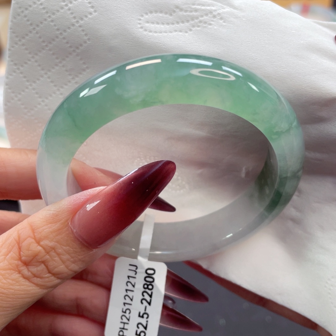 未镶嵌手镯翡翠56号52.5冰胶水润湖水绿飘大片雪花棉