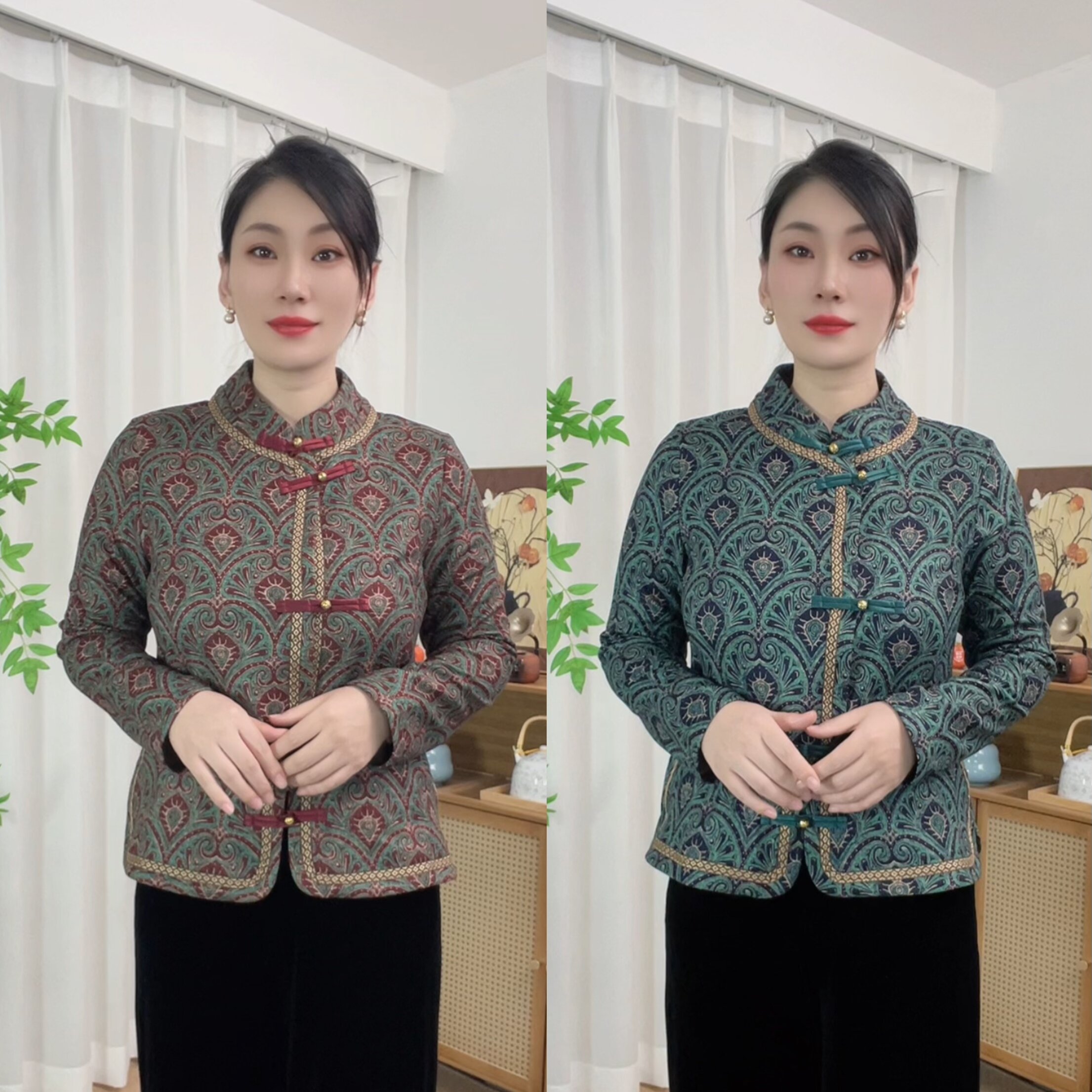 （金色年华）冬季新款加绒提花显瘦改良旗袍衫