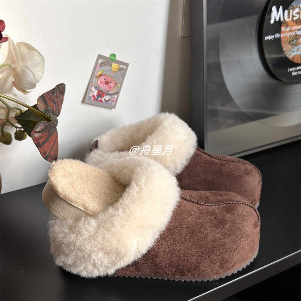 包头毛毛拖鞋女款2025冬新款小个子内增高加绒雪地靴保暖勃肯棉鞋