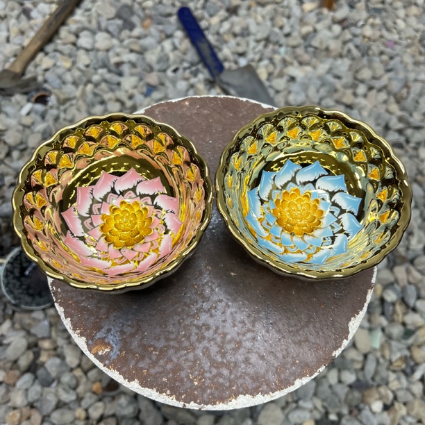 【闪购商品】花开富贵 粉蓝莲花对杯主人杯陶瓷传统手工制作