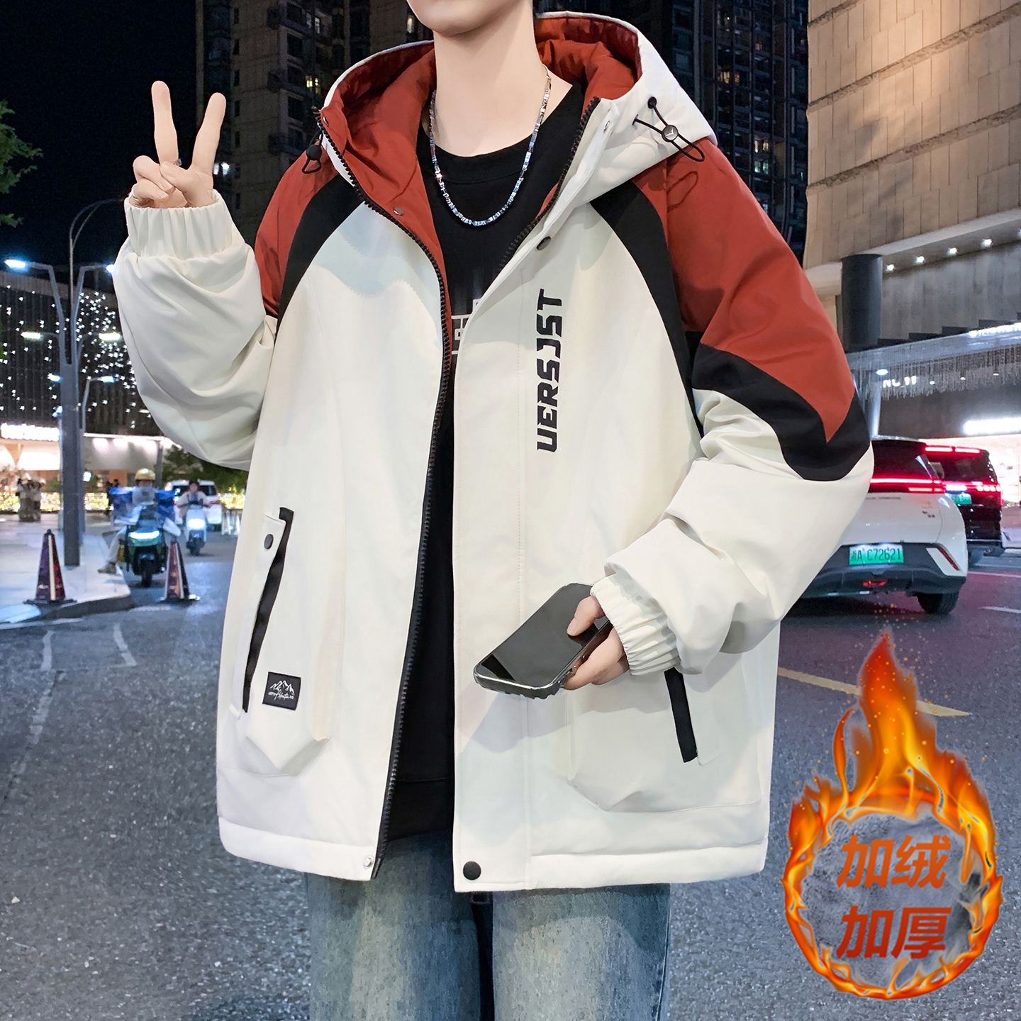 青少年连帽男士夹克2025秋季新款港风潮流时尚百搭学生冲锋衣外套