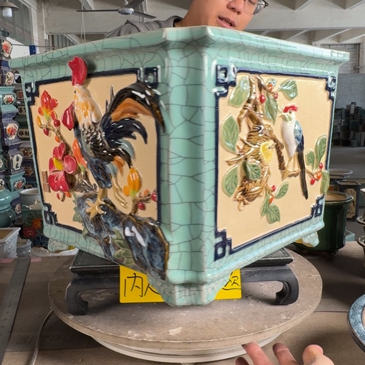 。一风堂石湾花盆 盆口收缩 内34*26手工痕迹 