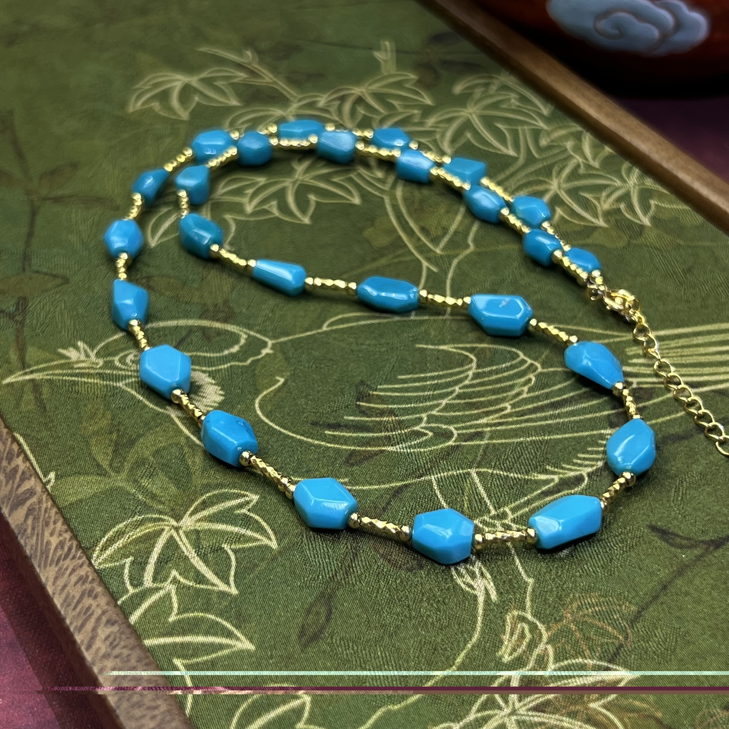 【珺笙珠宝】精品•原矿蓝精灵绿松石s925银切面项链5-7mm