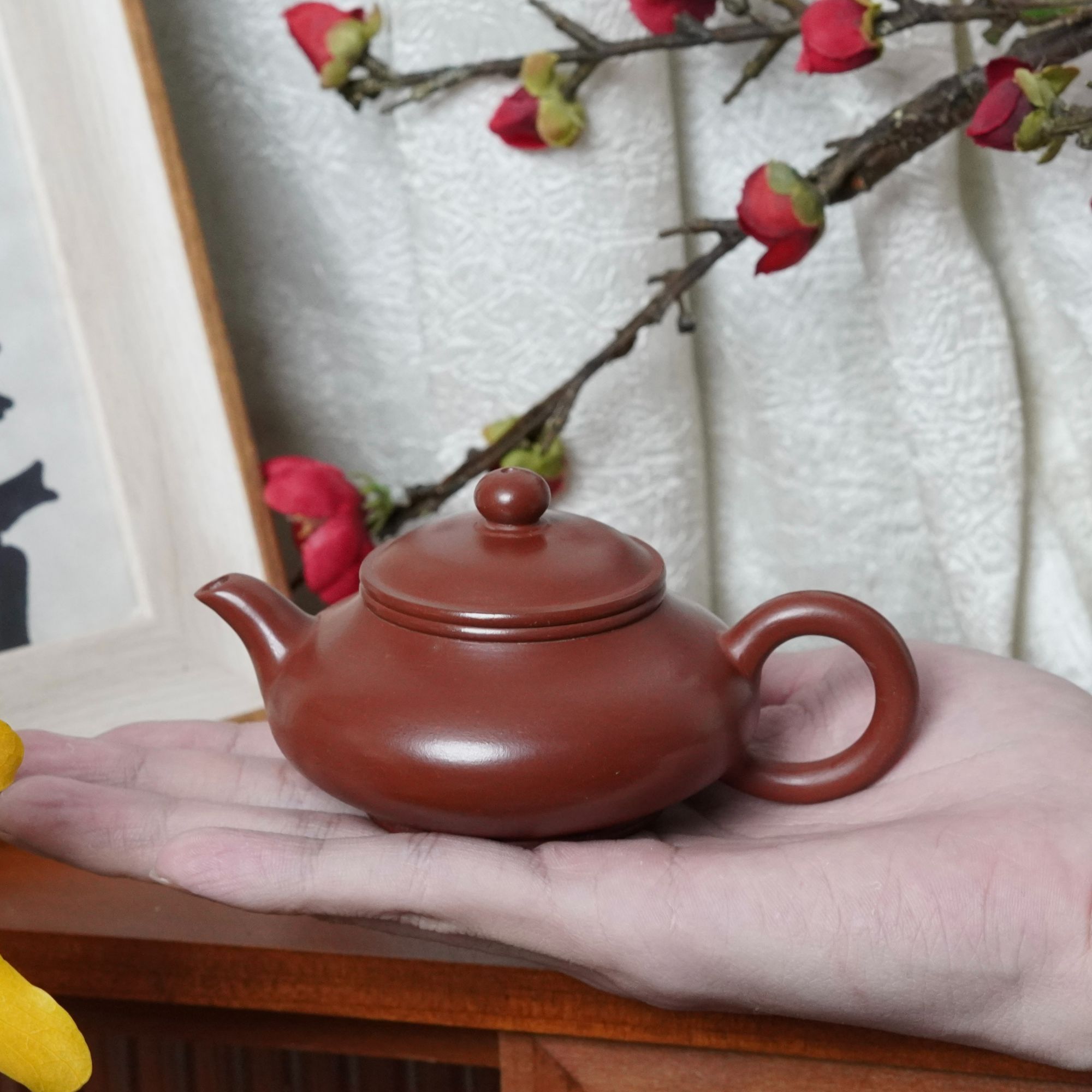 潮州手拉壶大红袍虚扁壶手拉小容量纯手工小品功夫茶壶家用全手