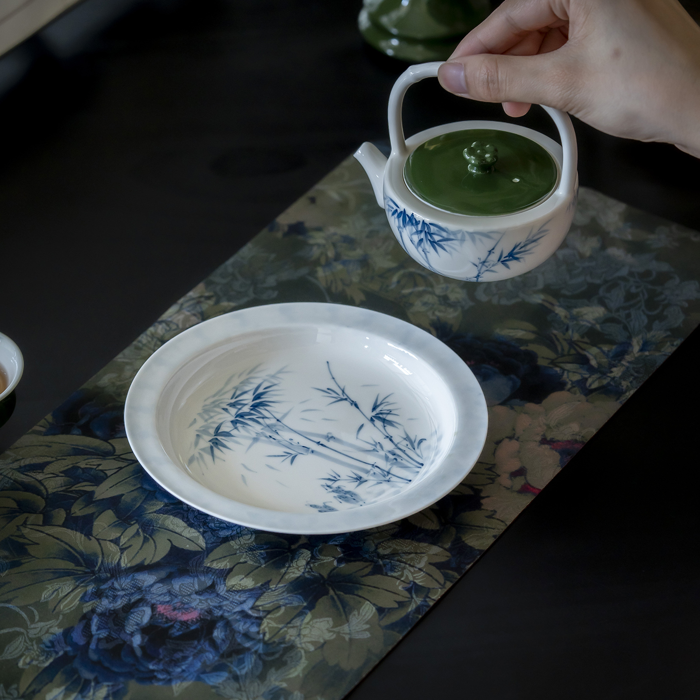 幽竹瓷茗竹叶绿壶承陶瓷茶托家用陶瓷干泡盘壶承托盘功夫茶具