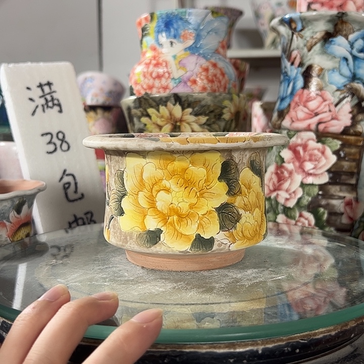 景德镇手绘花盆满38包邮偏远地区除外