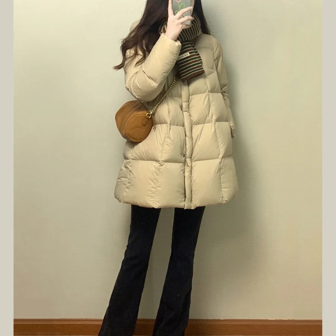羽绒服女中长款冬2025年新款宽松加厚高级感显瘦白鸭绒外套小个子