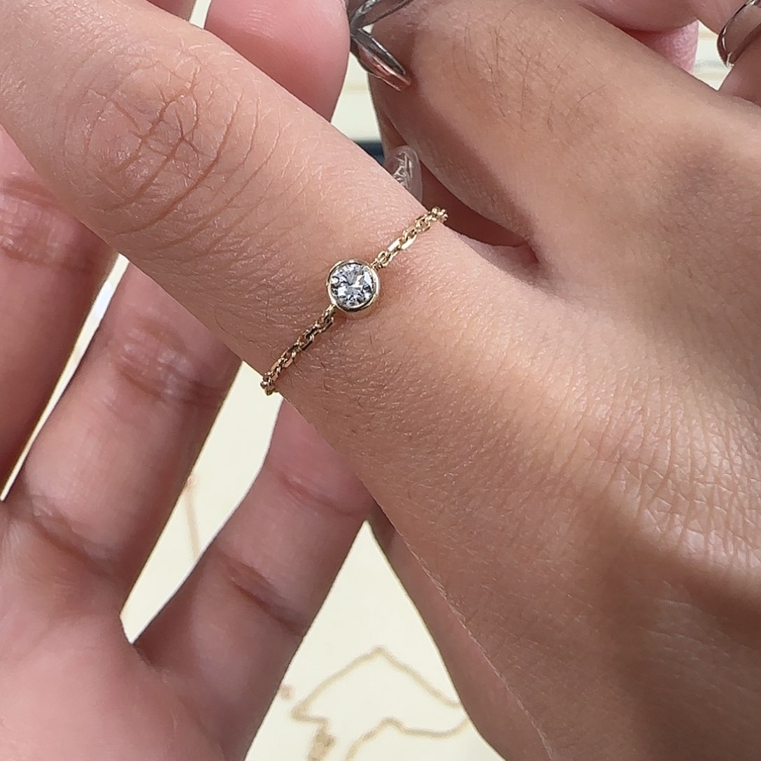 合成钻石18K金镶嵌链条戒指