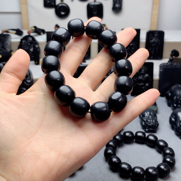 手串未镶嵌和田玉（墨玉）特价16mm