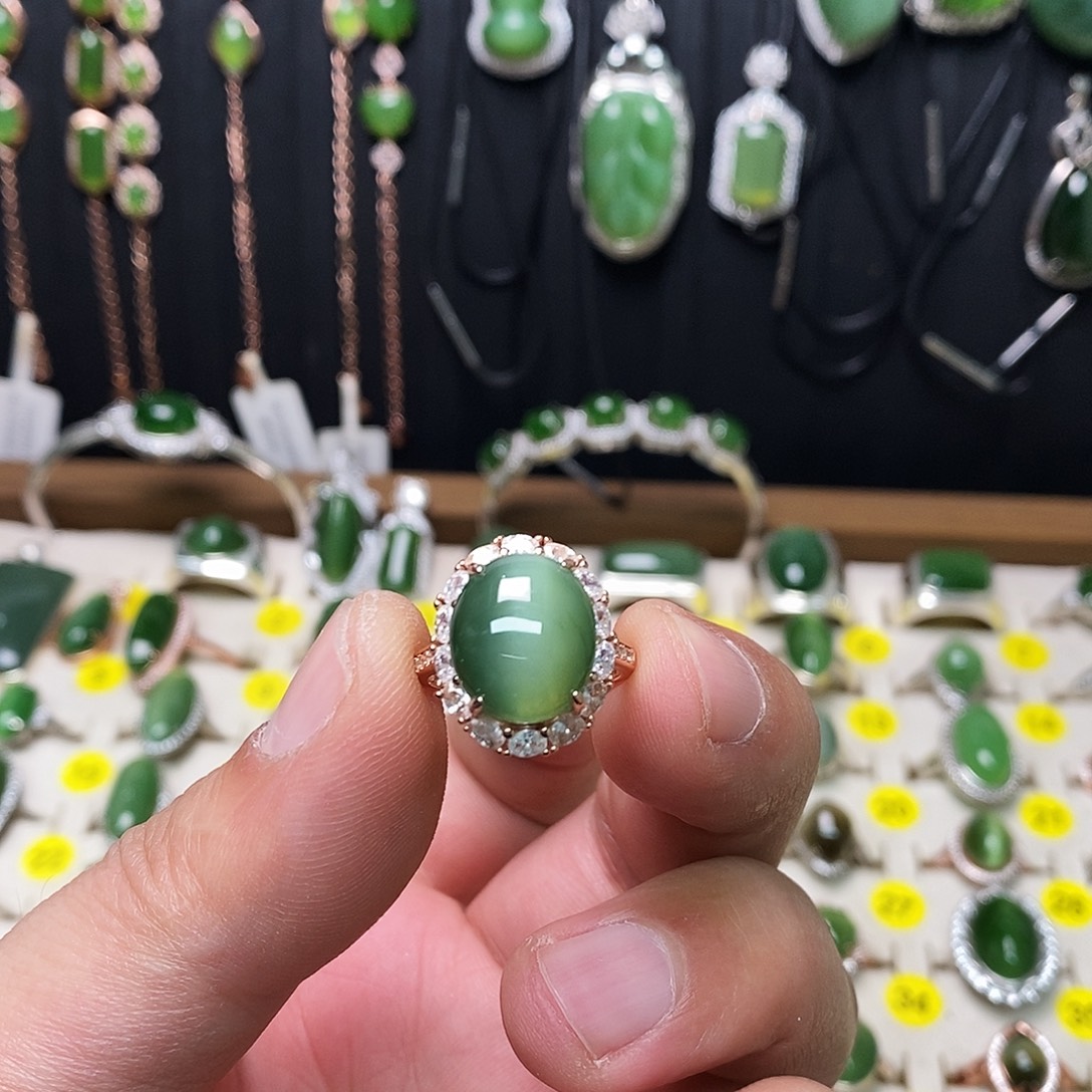 和田玉（碧玉）银S925镶嵌戒指