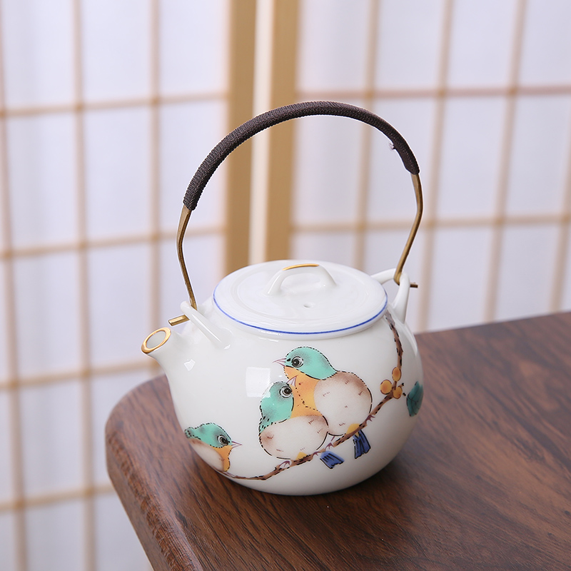日本九谷烧青郊窑精美绣眼鸟日式和风花鸟手绘茶具茶壶茶杯礼品