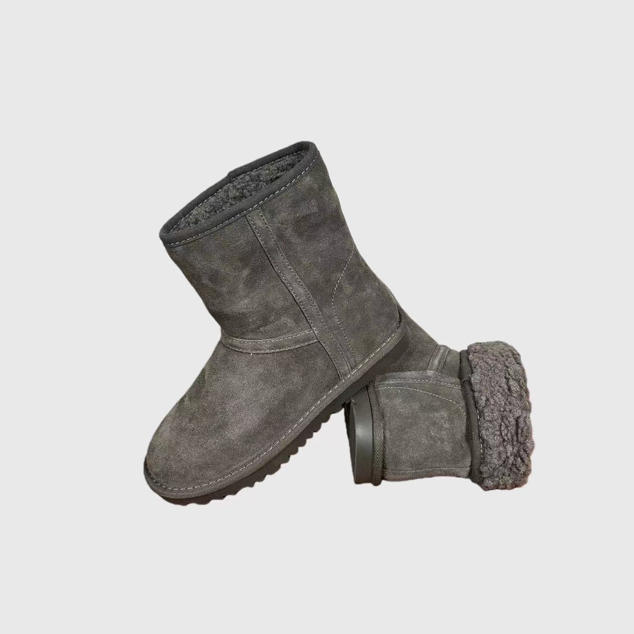 【800-1965】真皮软底保暖雪地靴加厚时尚套筒平底休闲棉靴