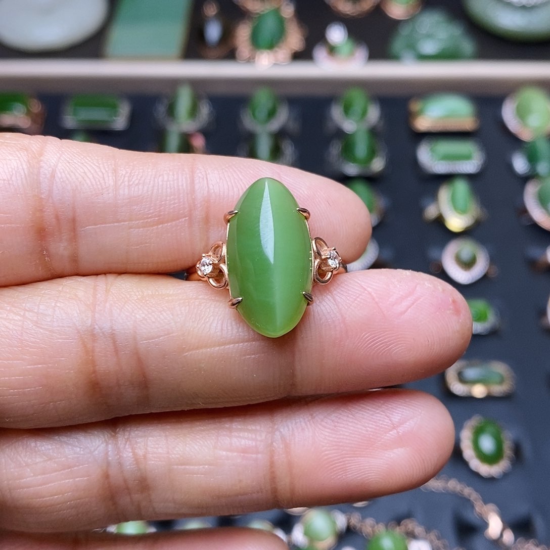和田玉（碧玉）银S925镶嵌吊坠(不含链)戒指