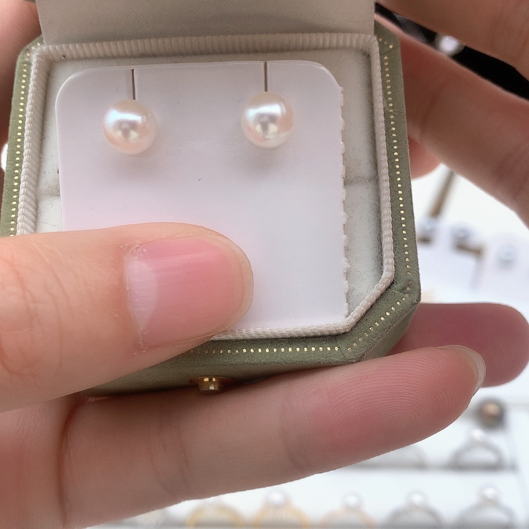 海水珍珠7-7.5mm ak素钉18K金镶嵌