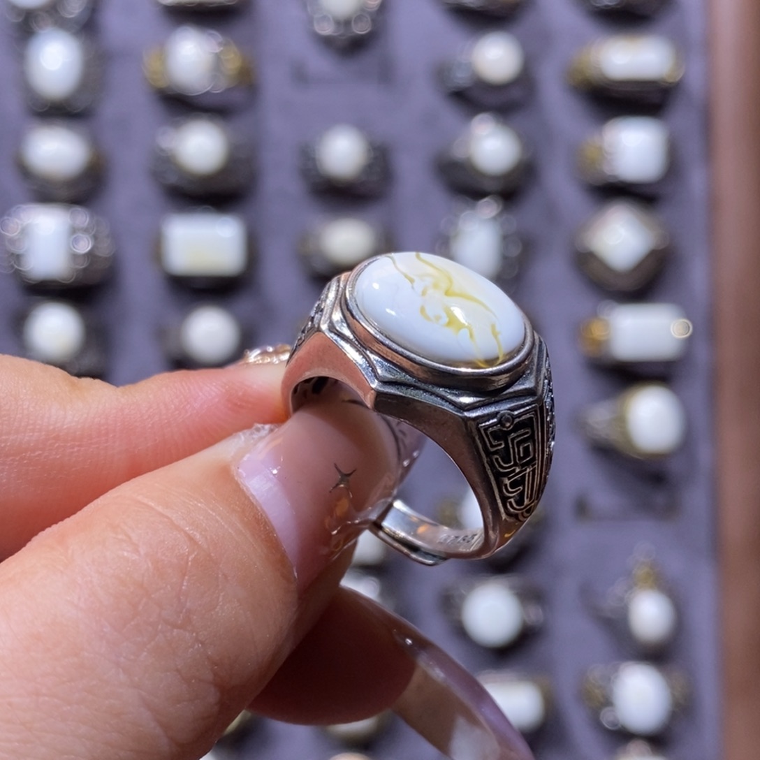 琥珀银S925镶嵌戒指戒指