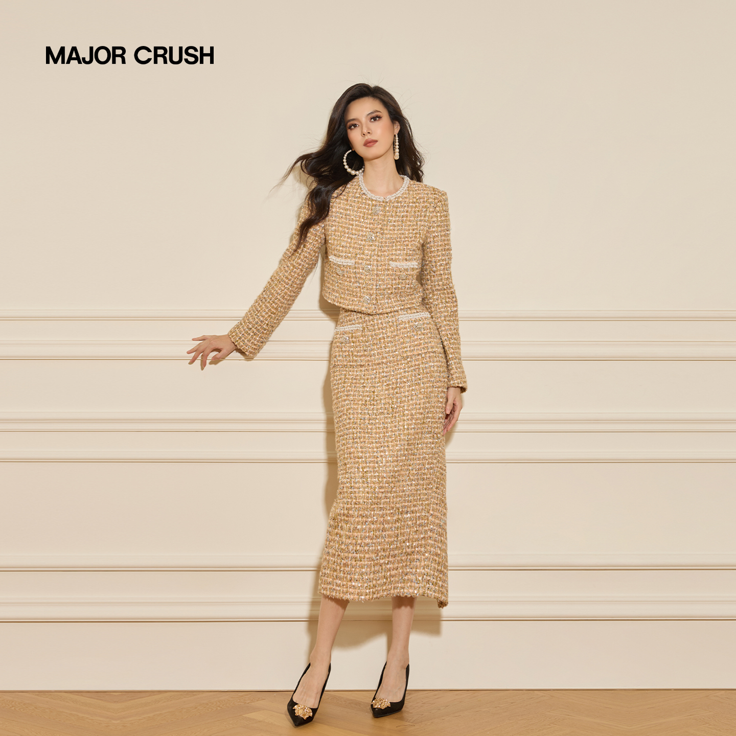 MAJOR CRUSH冬季新款优雅小香风时尚套装裙小香风浮光岛屿74669