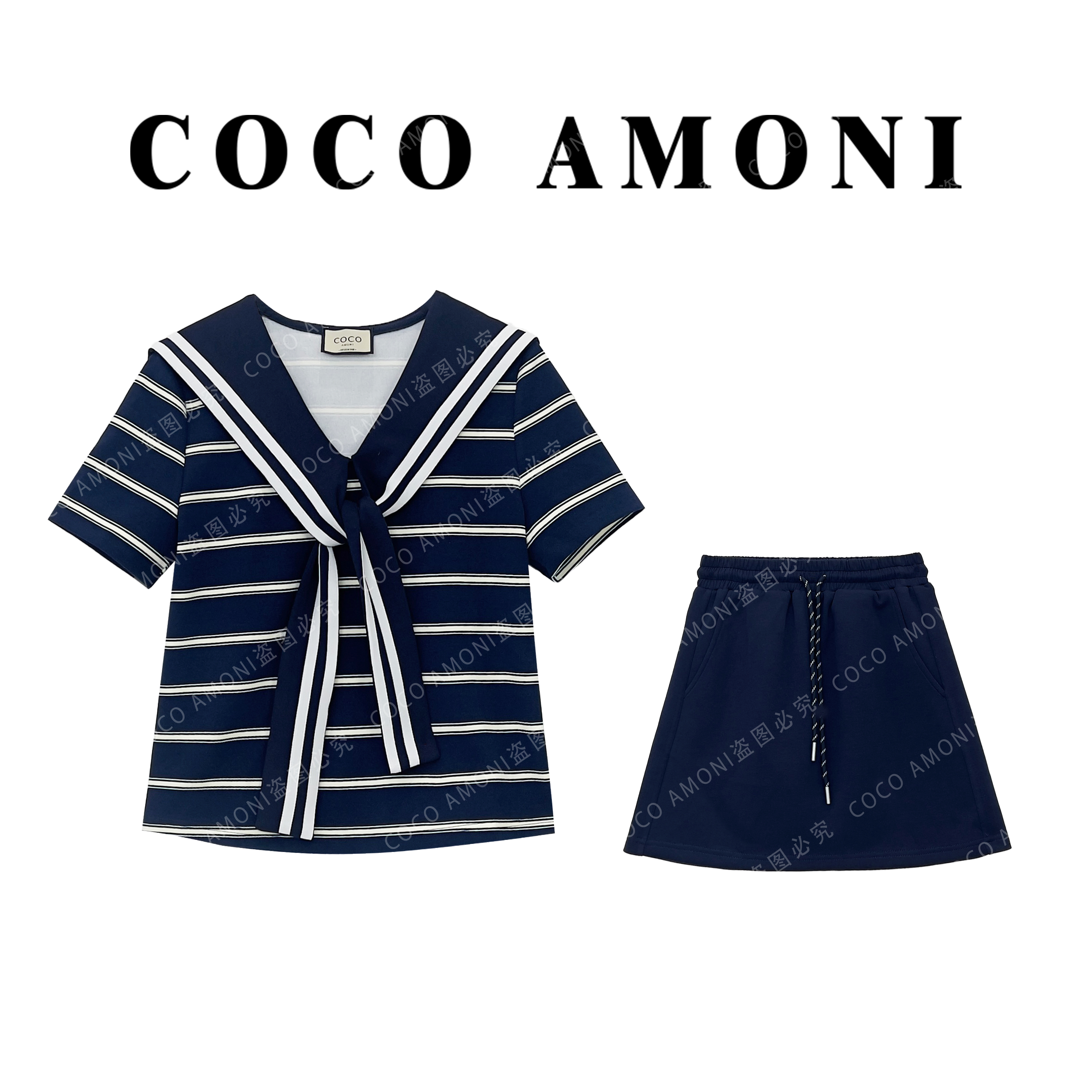 时尚设计师款高级感女装拼接重工条纹蝴蝶结显瘦气质套装ZC852