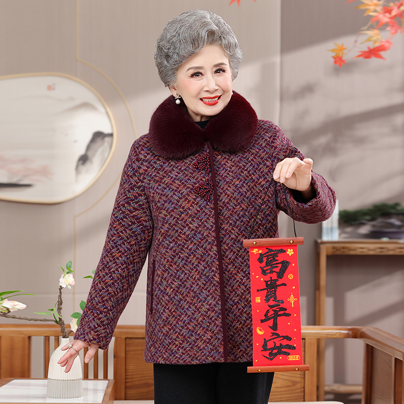 奶奶冬装羽绒棉服加绒加厚棉袄老年人衣服太太装妈妈新款棉衣外套