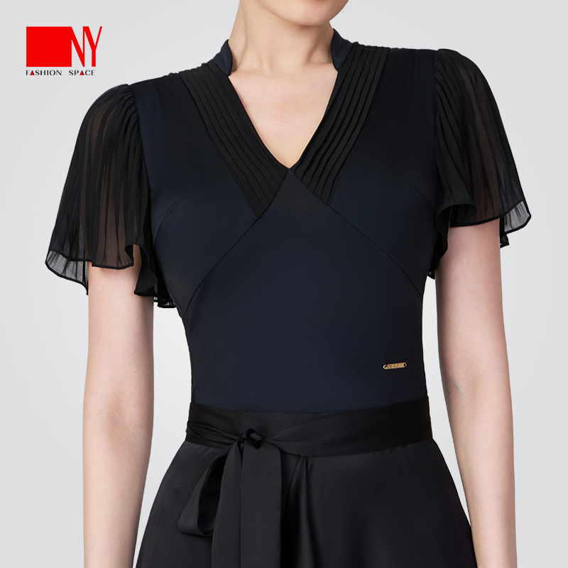 NY25206S纳艺练习服上衣时尚拼接短袖国标舞拉丁舞摩登舞女上衣
