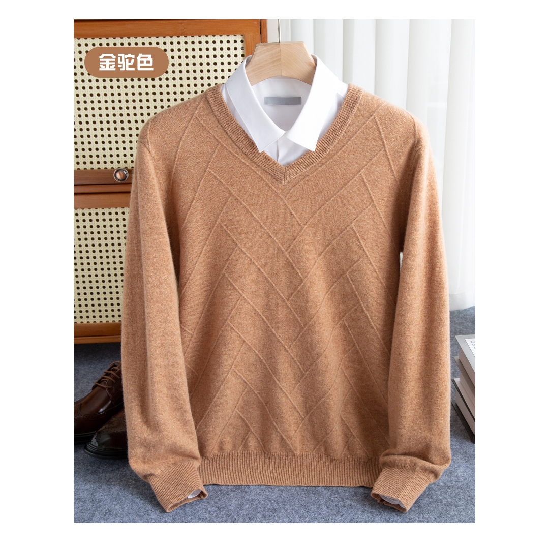 2025年秋季套头长袖V领青春流行男士提花羊毛衫WQ23104