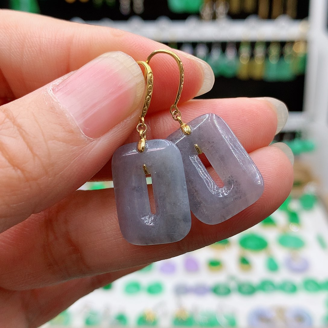 翡翠耳饰18K金镶嵌的