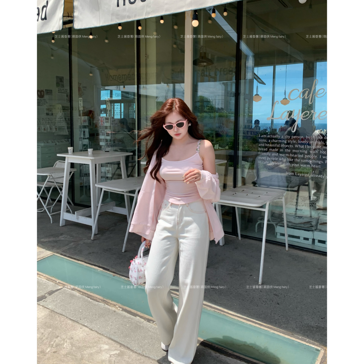 清清萌面侠芝士【新晋裤王】蝴蝶结高腰阔腿牛仔裤百搭休闲显瘦3785