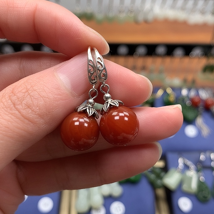 玛瑙/玉髓银S925镶嵌耳环12左右