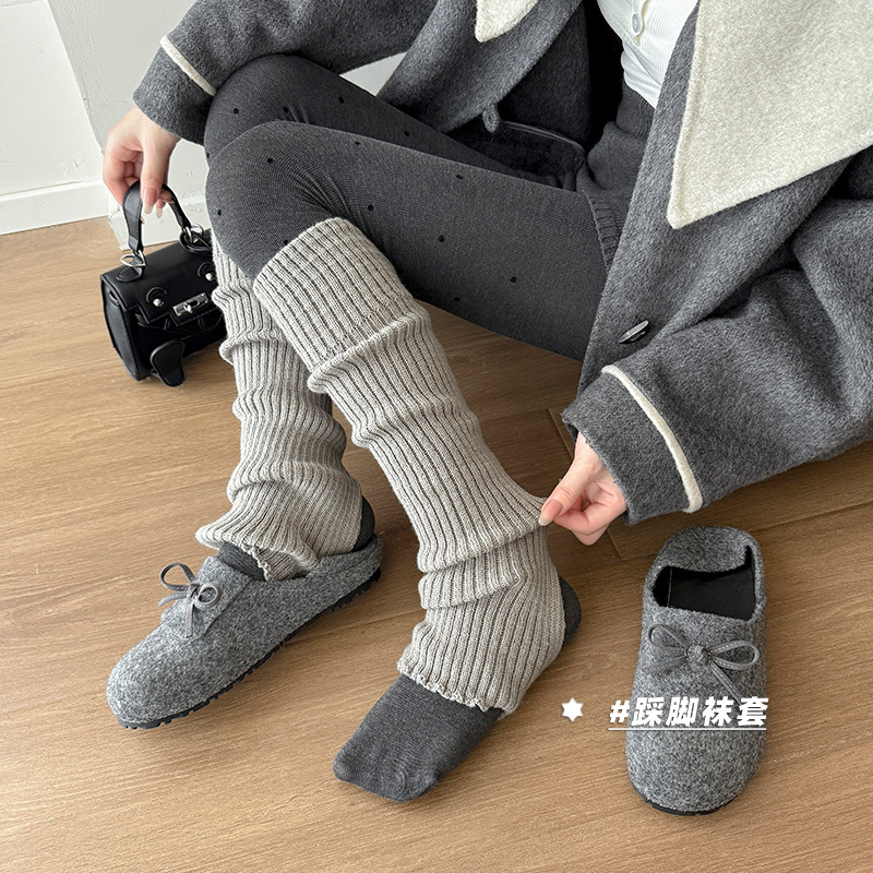 短款纯色瑜伽袜套女秋冬小腿袜针织毛线保暖护腿普拉提踩脚腿套