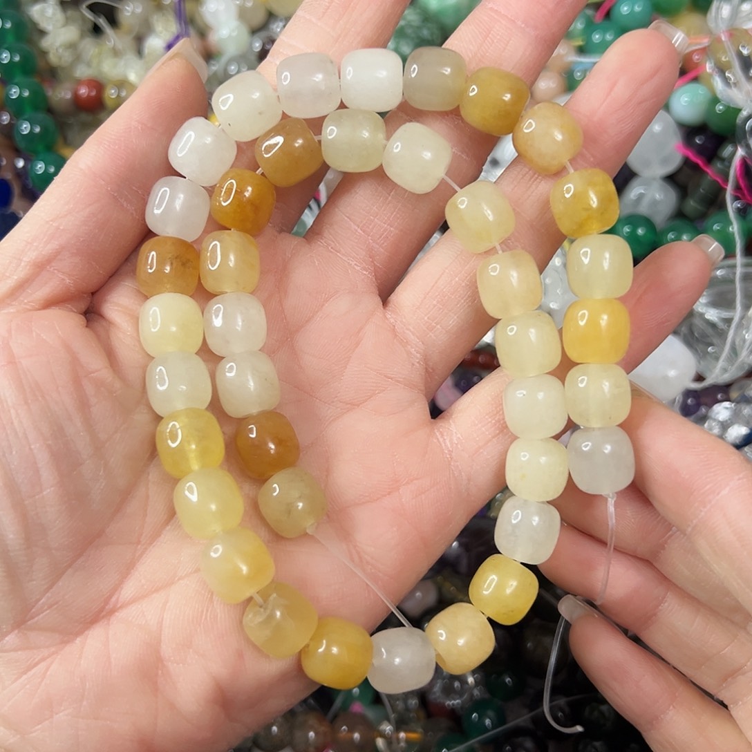 玛瑙/玉髓未镶嵌珠宝半成品，卡10金丝玉老型珠一条