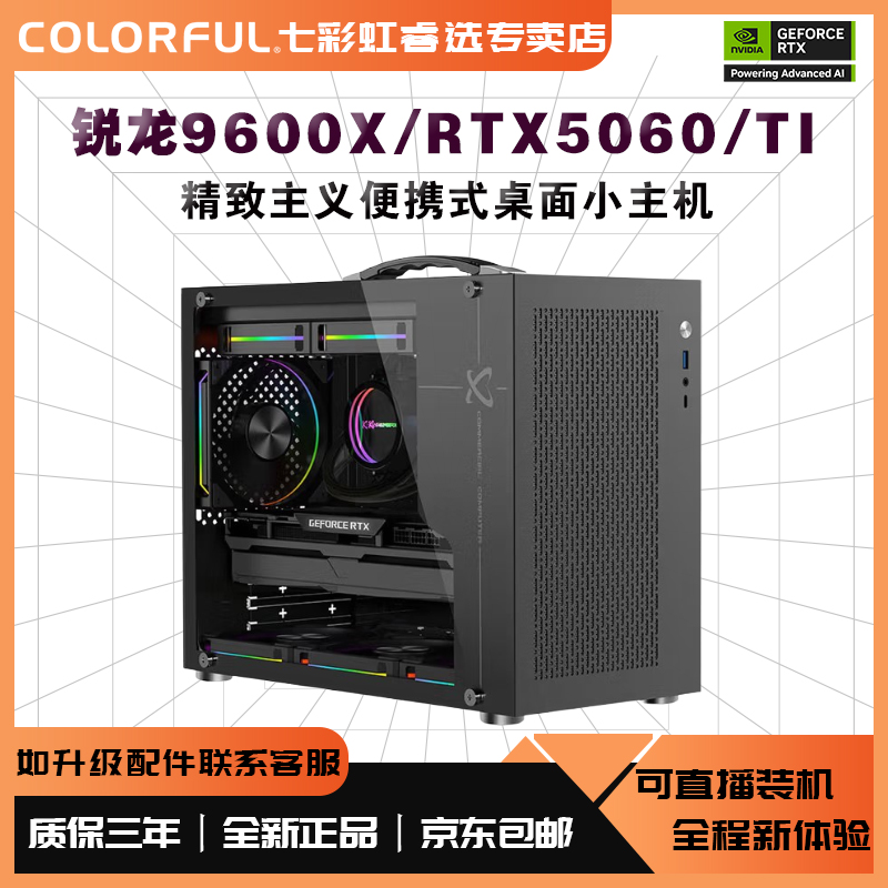 【10号锐龙电竞】 9600X/5060ti迷你便携手提电竞游戏黑色水冷主机