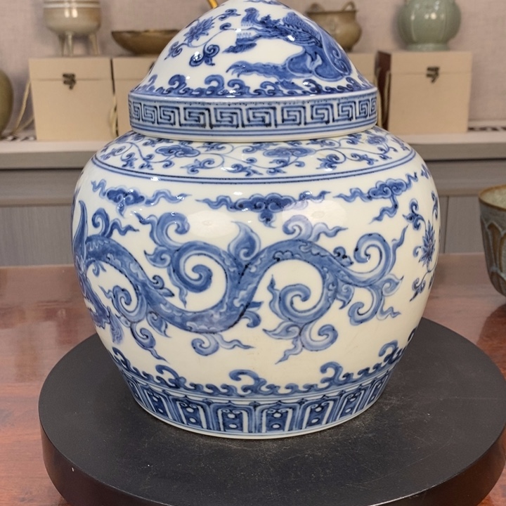 慈语臻藏青花盖罐志**下