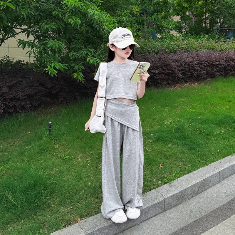 1儿童套装女童洋气休闲韩版运动网红时尚夏季阔腿女孩时髦