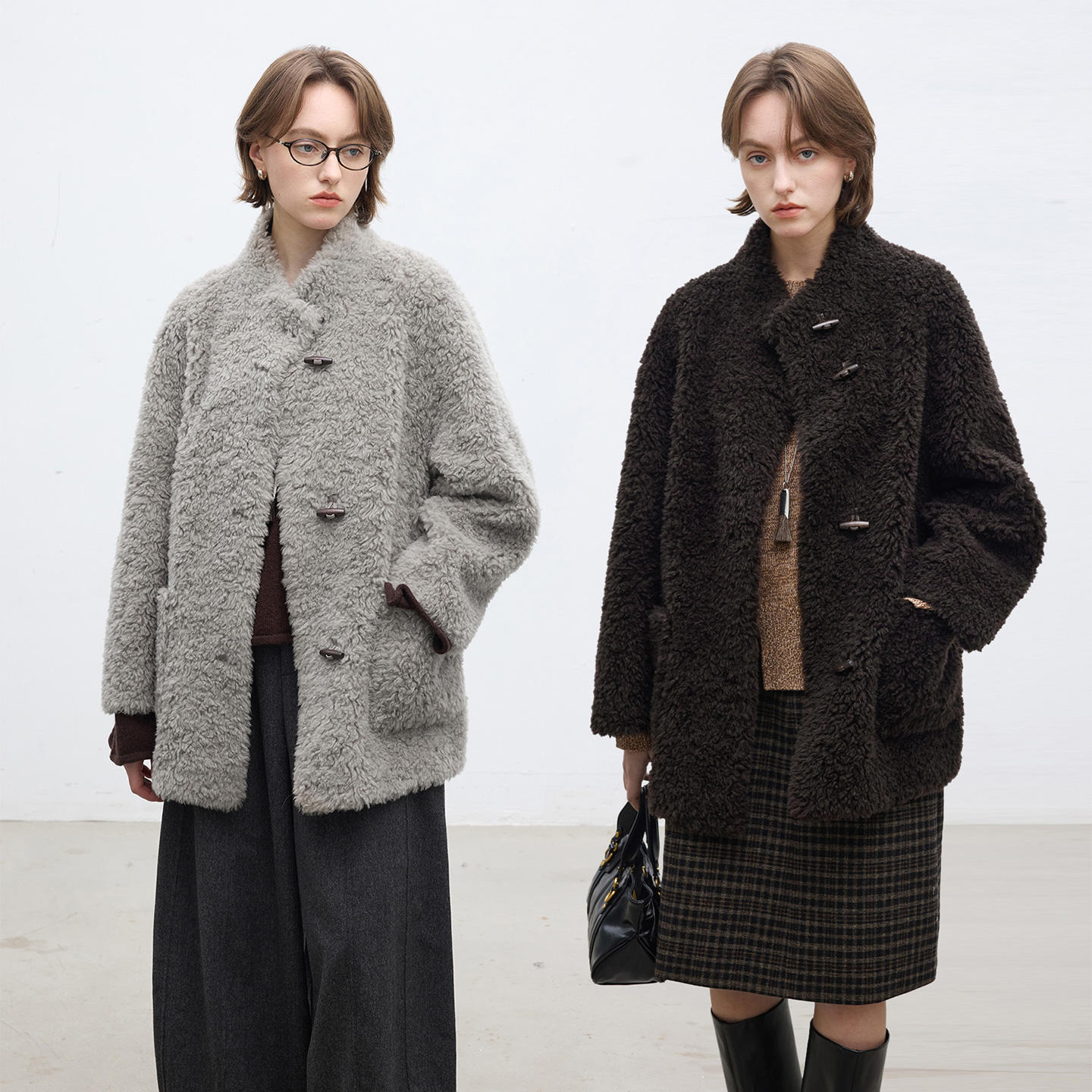 DotDrobe/多着泰迪全羊毛皮毛一体外套女秋冬中长款轻奢保暖