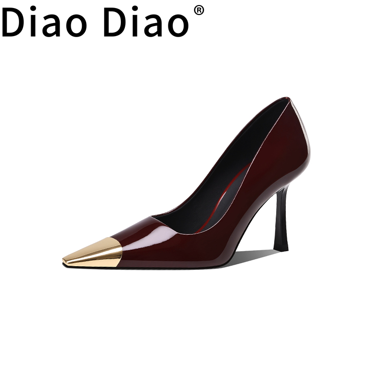 diaodiao【2025春季上新】方头浅口高跟鞋性感女士轻奢漆皮单鞋