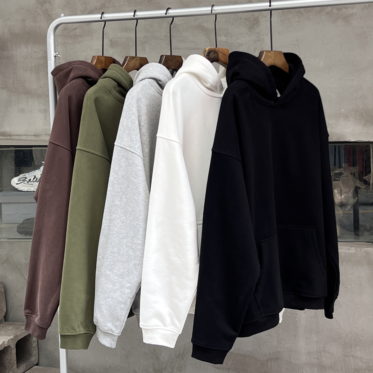 美式重磅套头纯色潮牌卫衣冬季加绒连帽螺纹宽松显瘦百搭卫衣