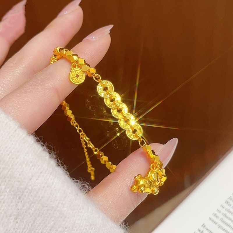 铜合金手链 新中式碎冰冰五帝钱小马转运手链马上有钱盘缠手串女