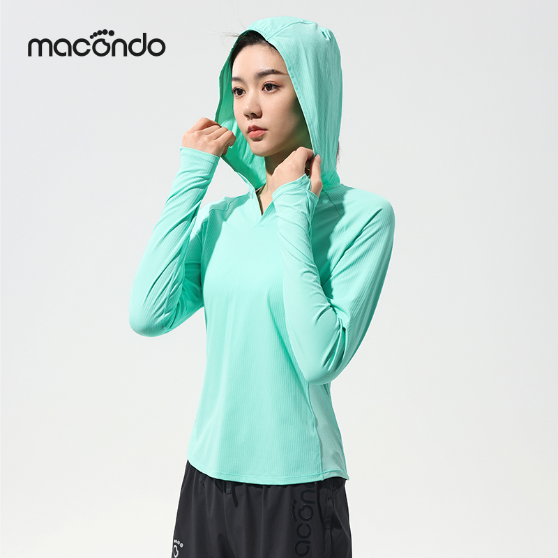 马孔多女子连帽防晒长袖T恤3代原纱凉感吸湿速干3A抗菌UPF50+