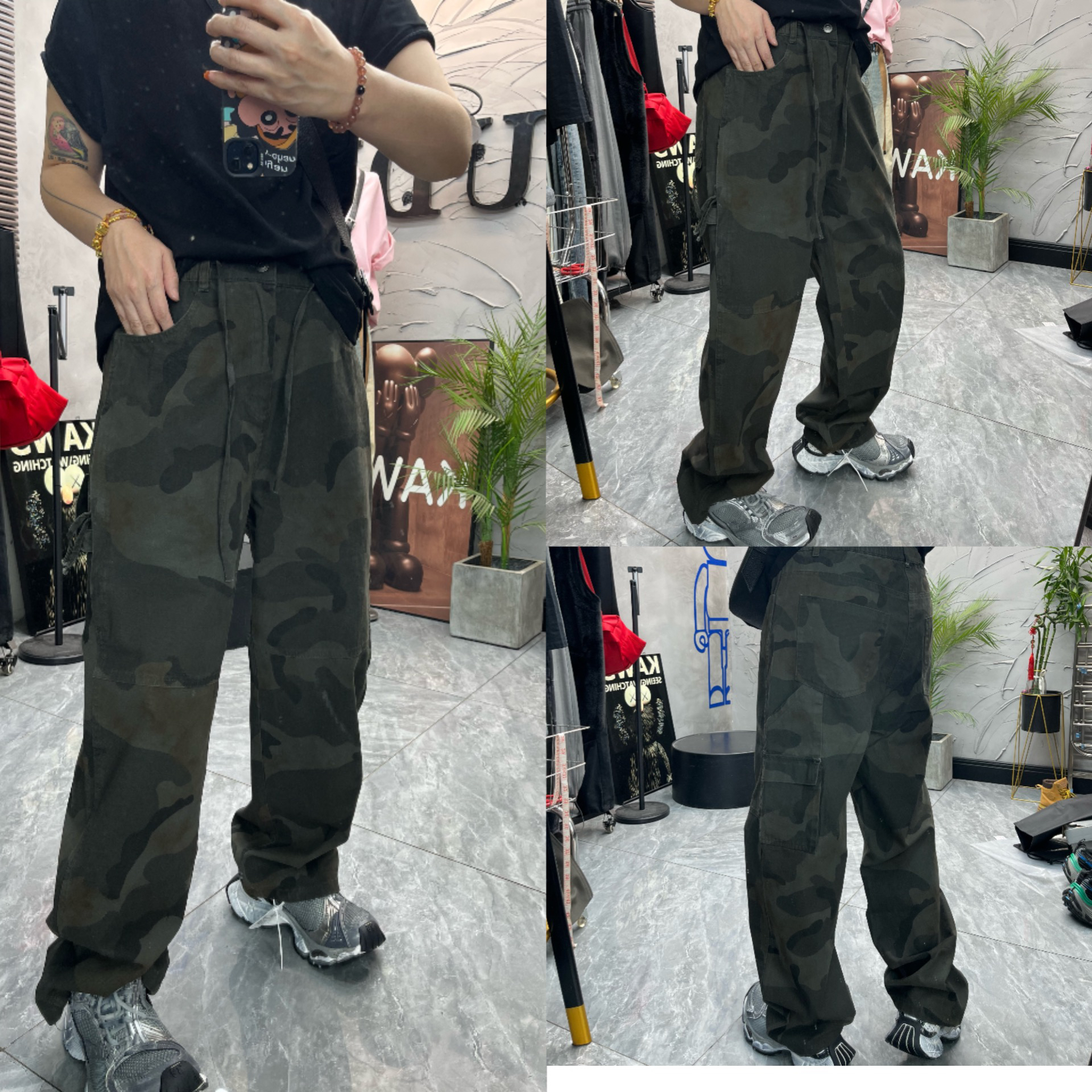 撞色常规款迷彩夏季工装裤户外嘻哈美式卫裤牛仔裤潮休闲裤WA