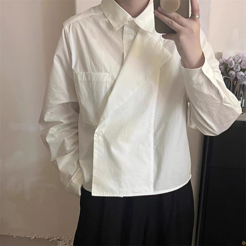 【XIAO】秋季新款不规则条纹长袖衬衫时尚百搭西装领上衣5280