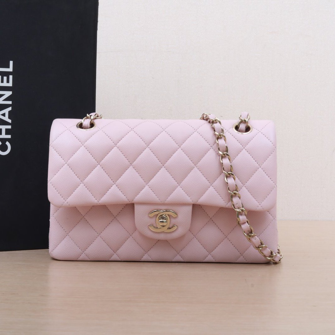 99新 Chanel/香奈儿 【双双满减】CF 口盖包 小号 23cm 淡粉色