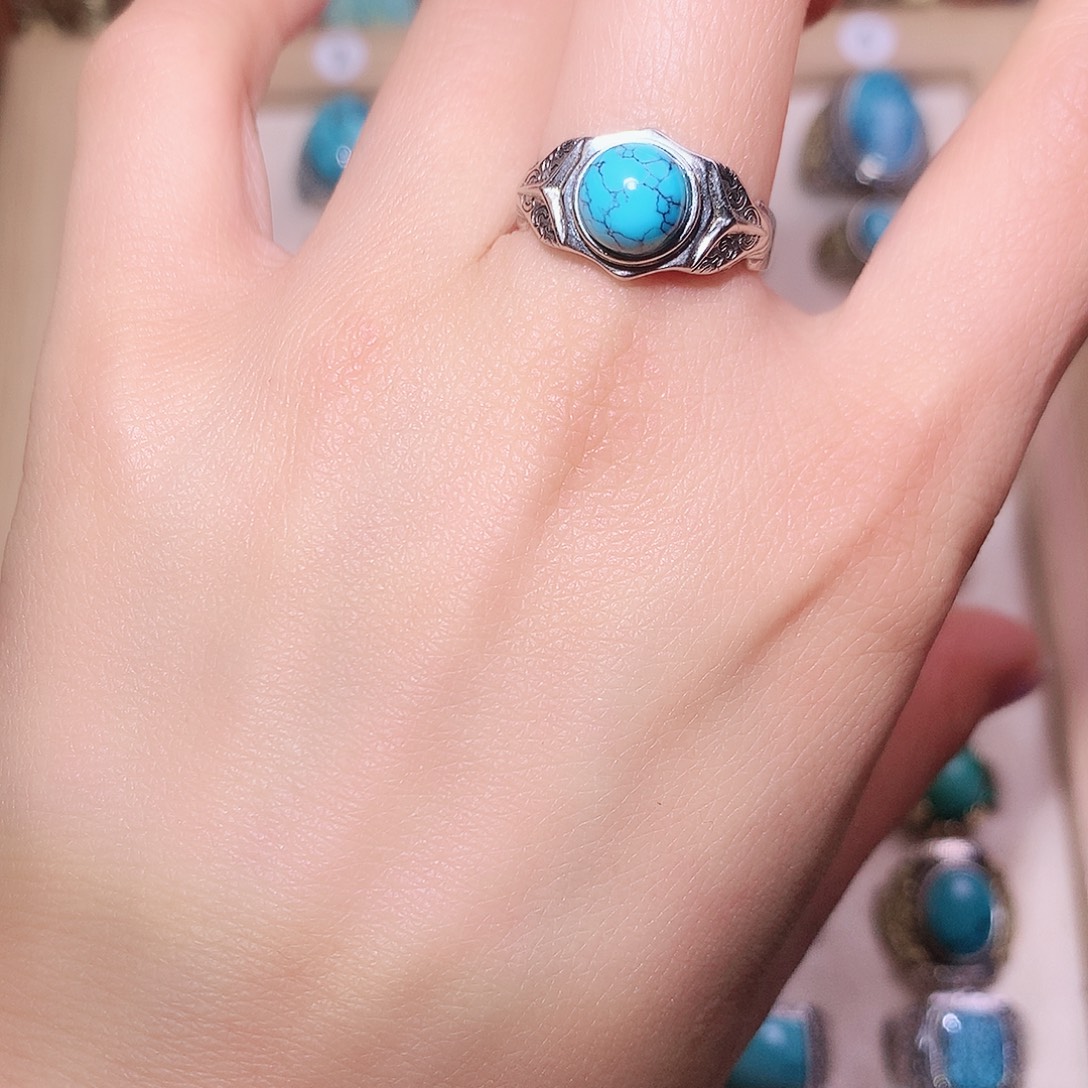 绿松石银S925镶嵌戒指