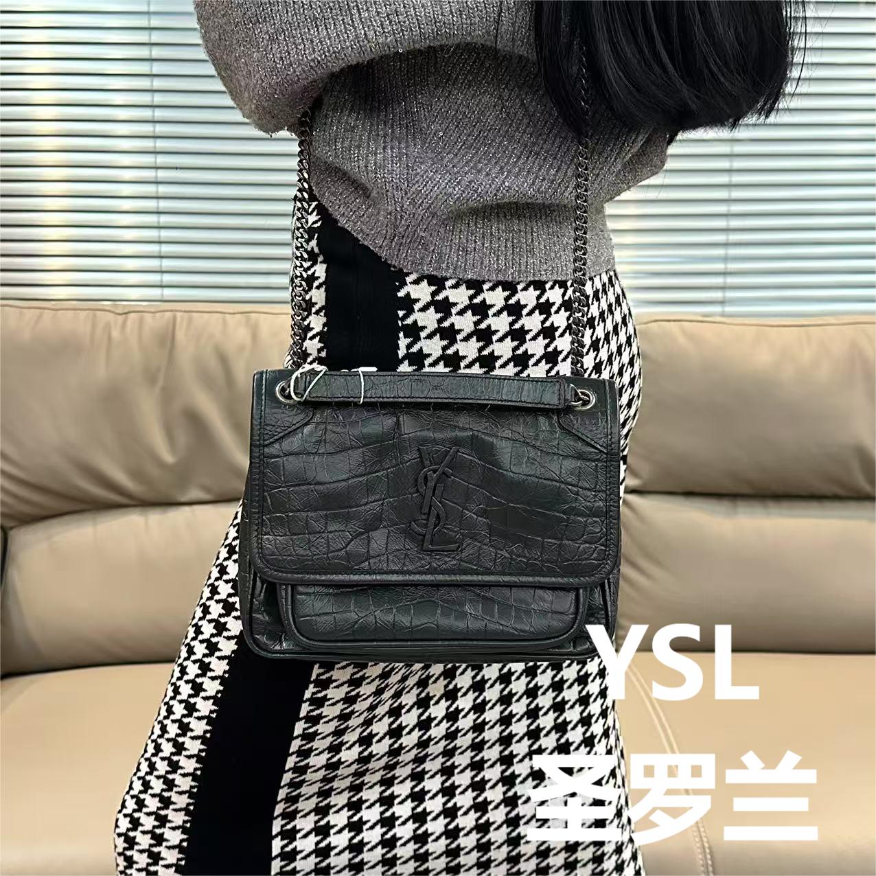 95新 YSL/圣罗兰 墨绿色niki斜挎包/美美在包展