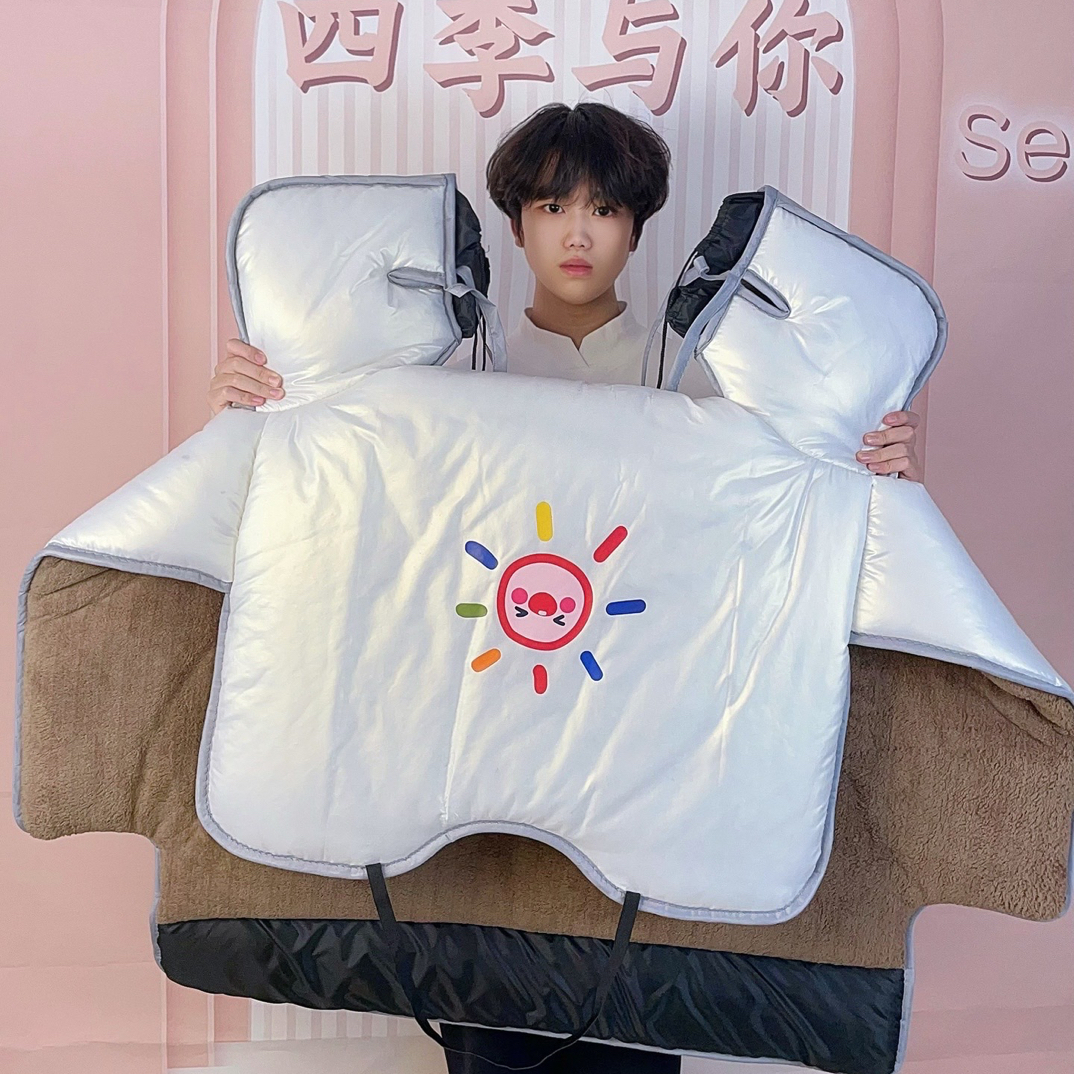 2025冬季加厚羽绒PU面料电动车挡风被防雨北极绒防风被五层特厚