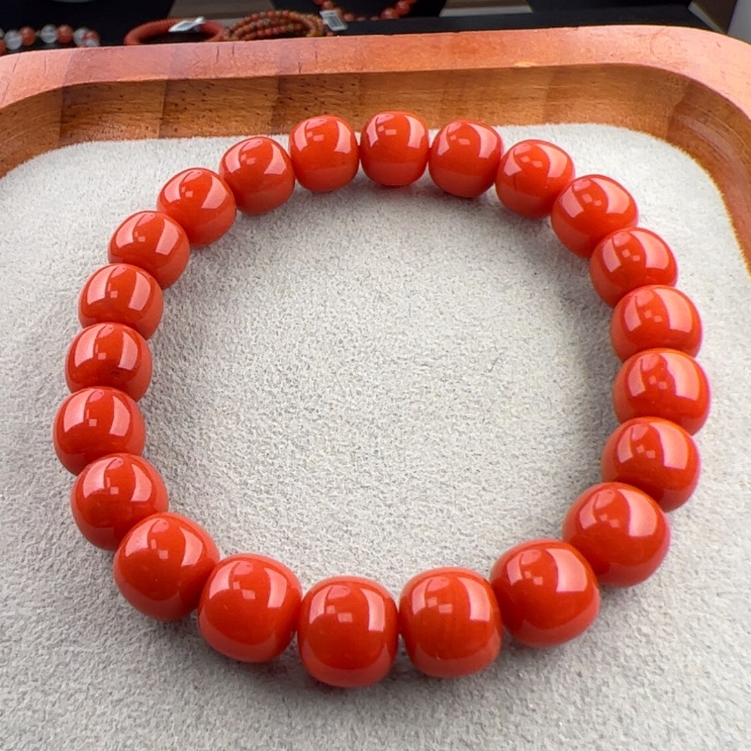 南红玛瑙（保山满肉老型手串9+）未镶嵌